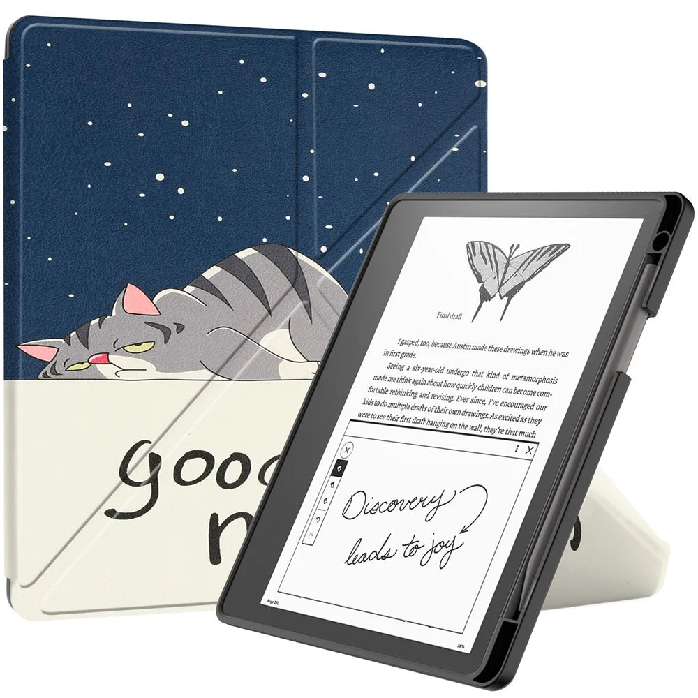 For Amazon Kindle Scribe Pattern Printing Design Leather E-Reader Case Origami Stand Cover E-book Reader Shell with Auto Wake / Sleep - Cat - 1