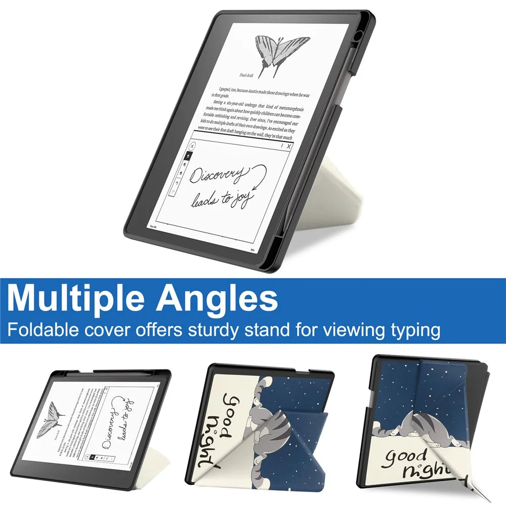 For Amazon Kindle Scribe Pattern Printing Design Leather E-Reader Case Origami Stand Cover E-book Reader Shell with Auto Wake / Sleep - Cat - 4