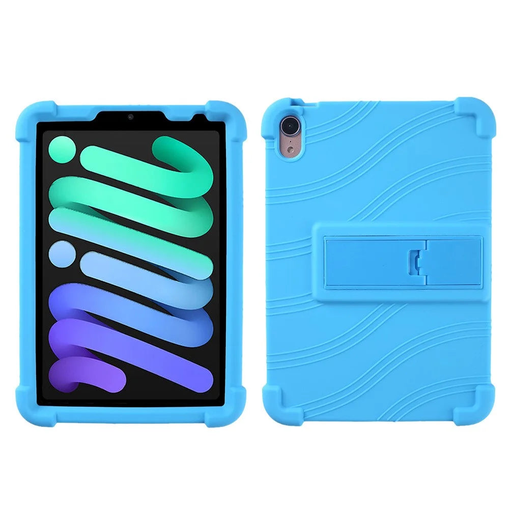 For iPad mini (2024) / mini (2021) Kickstand Design Anti-Drop Tablet Case Anti-Scratch Silicone Protective Cover - Sky Blue - 1