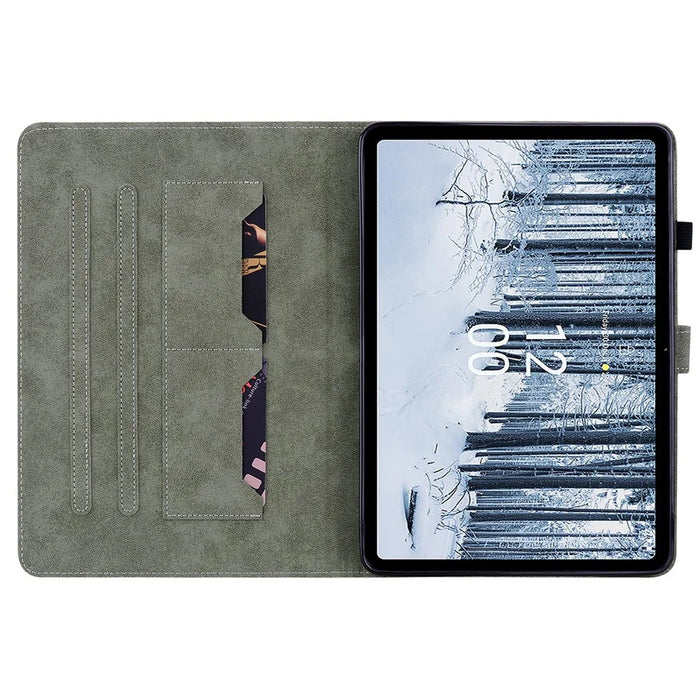 For Nokia T21 PU Leather Shockproof Stand Case Imprinted Cute Tiger Pattern Flip Tablet Cover with Card Holder - Black - 2
