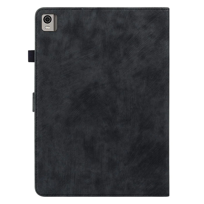 For Nokia T21 PU Leather Shockproof Stand Case Imprinted Cute Tiger Pattern Flip Tablet Cover with Card Holder - Black - 7
