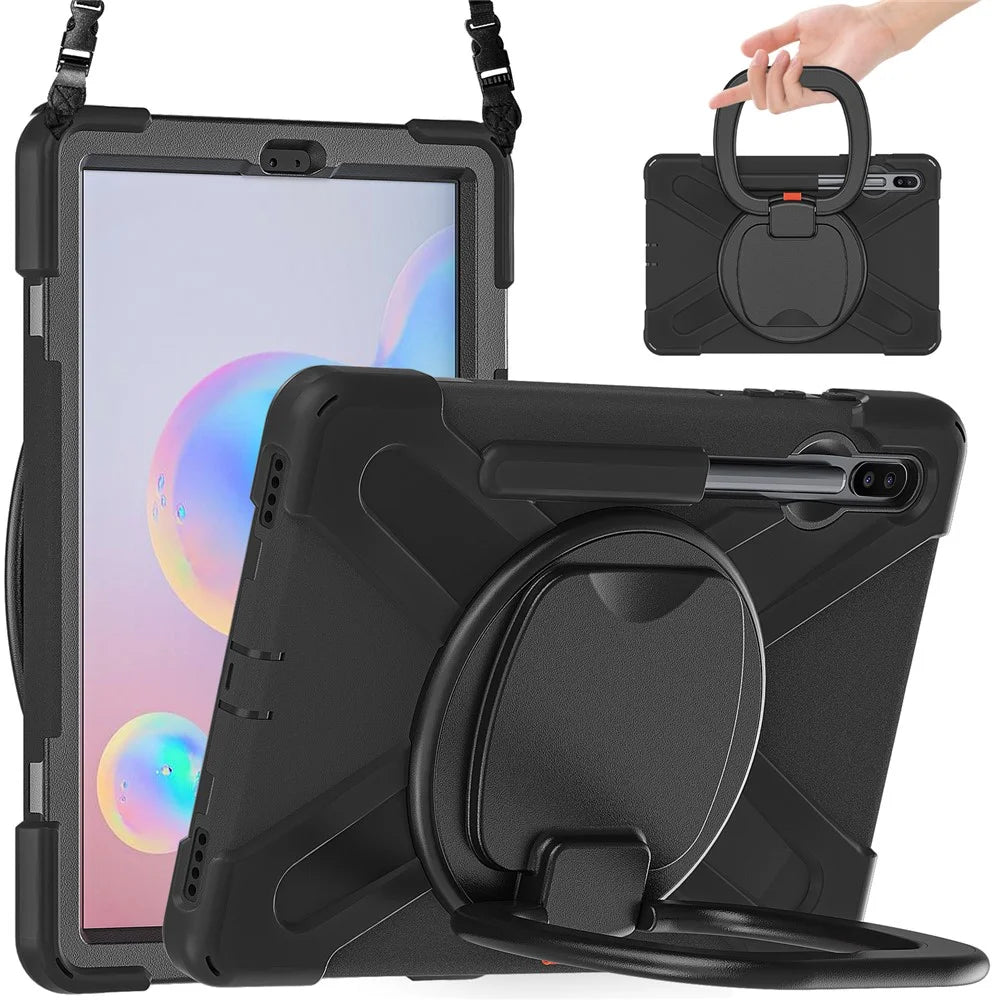Rotary Kickstand Tablet Case for Samsung Galaxy Tab S6 T860, PC + Silicone Tablet Cover with Shoulder Strap - 1