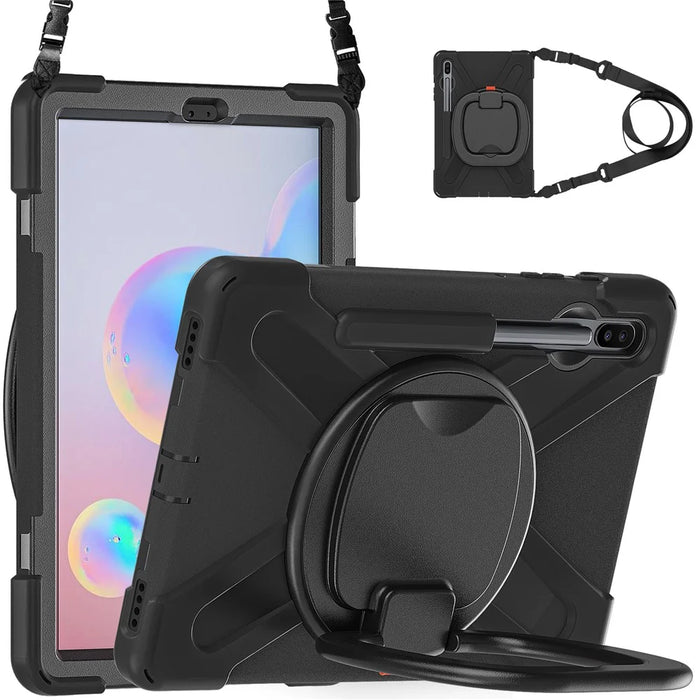 Rotary Kickstand Tablet Case for Samsung Galaxy Tab S6 T860, PC + Silicone Tablet Cover with Shoulder Strap - 7