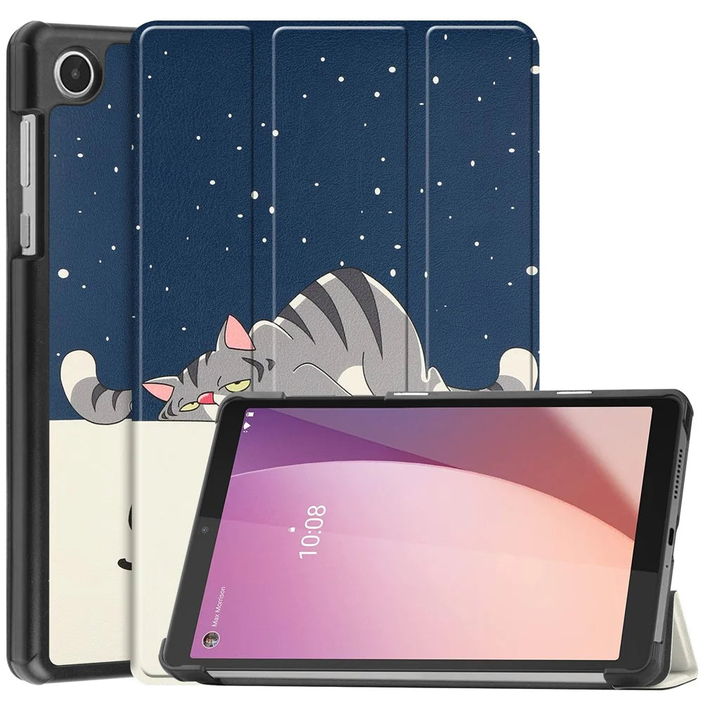 Tri-Fold Stand for Lenovo Tab M8 (4th Gen) 2024 TB-301XU / M8 (4th Gen) 2023 TB-300FU Pattern Printing PU Leather Tablet Cover - Cat - 1