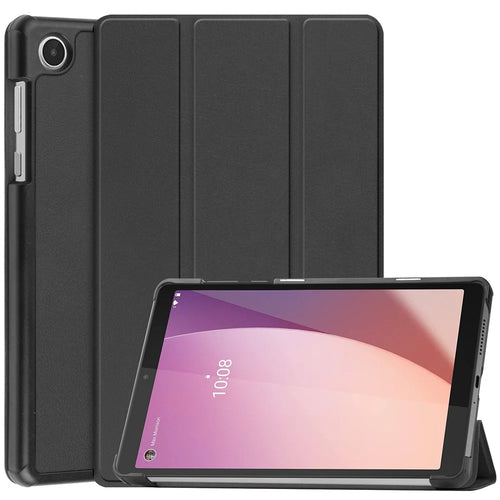 PU Leather Tablet Case for Lenovo Tab M8 (4th Gen) 2024 TB-301XU / M8 (4th Gen) 2023 TB-300FU Tri-Fold Stand Protective Tablet Cover - Black - 1