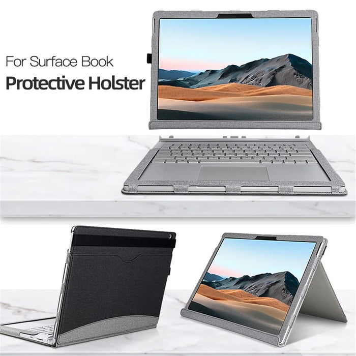 For Microsoft Surface Book 1 / 2 / 3 13.5-inch Business Leather Case Shockproof Carry Case with Detachable Stand - Black  /  Grey - 5