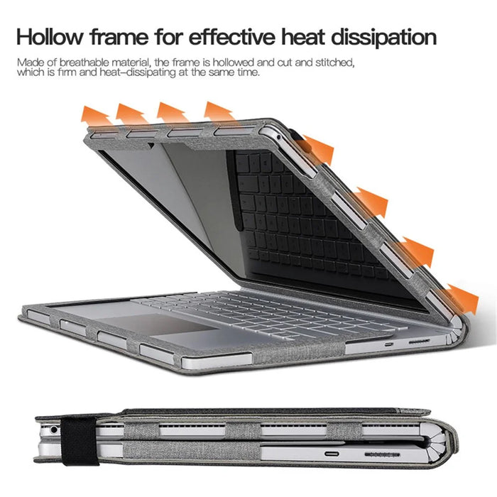 For Microsoft Surface Book 1 / 2 / 3 13.5-inch Business Leather Case Shockproof Carry Case with Detachable Stand - Black  /  Grey - 7