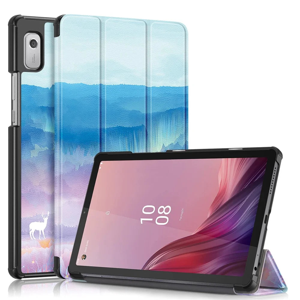 Tablet Leather Case for Lenovo Tab M9 TB-310FU , Tri-fold Stand Pattern Printing Tablet Cover with Auto Wake / Sleep - Fantasy Deer - 1