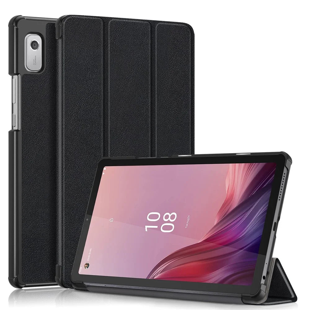 Tri-fold Stand Tablet Case for Lenovo Tab M9 TB-310FU , Auto Wake / Sleep PU Leather Tablet Cover - Black - 1