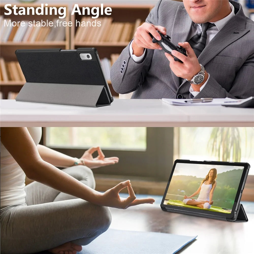 Tri-fold Stand Tablet Case for Lenovo Tab M9 TB-310FU , Auto Wake / Sleep PU Leather Tablet Cover - Black - 4