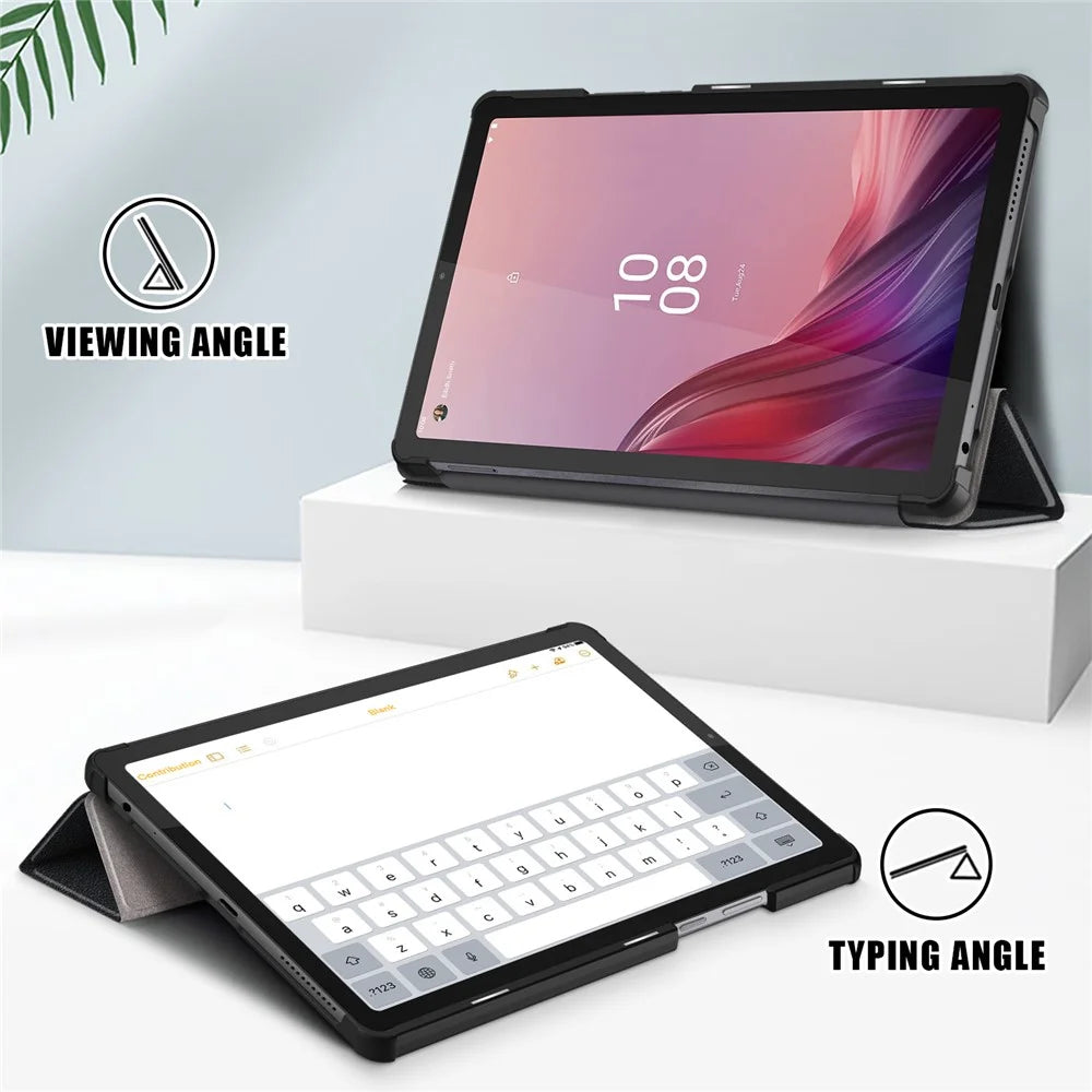 Tri-fold Stand Tablet Case for Lenovo Tab M9 TB-310FU , Auto Wake / Sleep PU Leather Tablet Cover - Black - 5