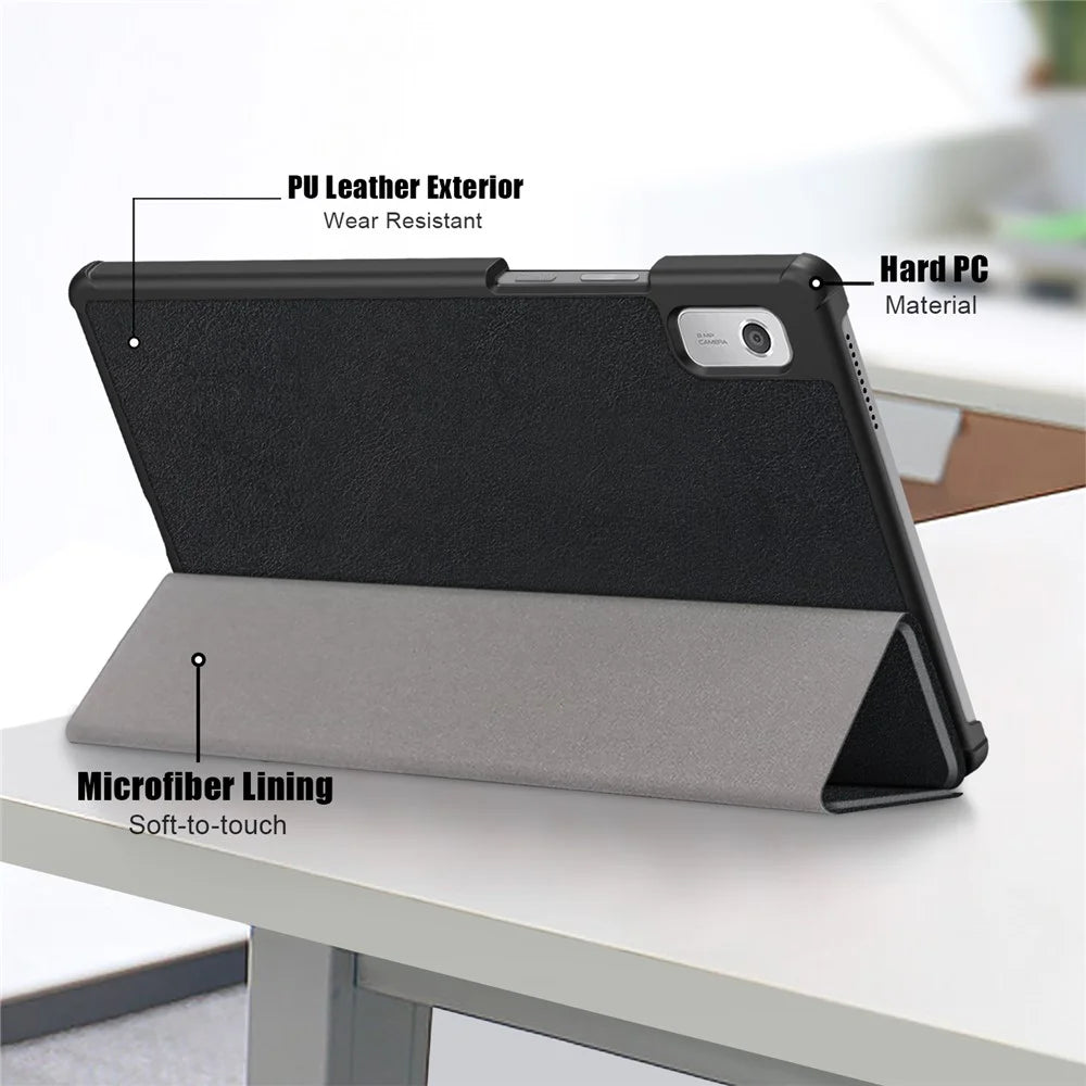 Tri-fold Stand Tablet Case for Lenovo Tab M9 TB-310FU , Auto Wake / Sleep PU Leather Tablet Cover - Black - 7