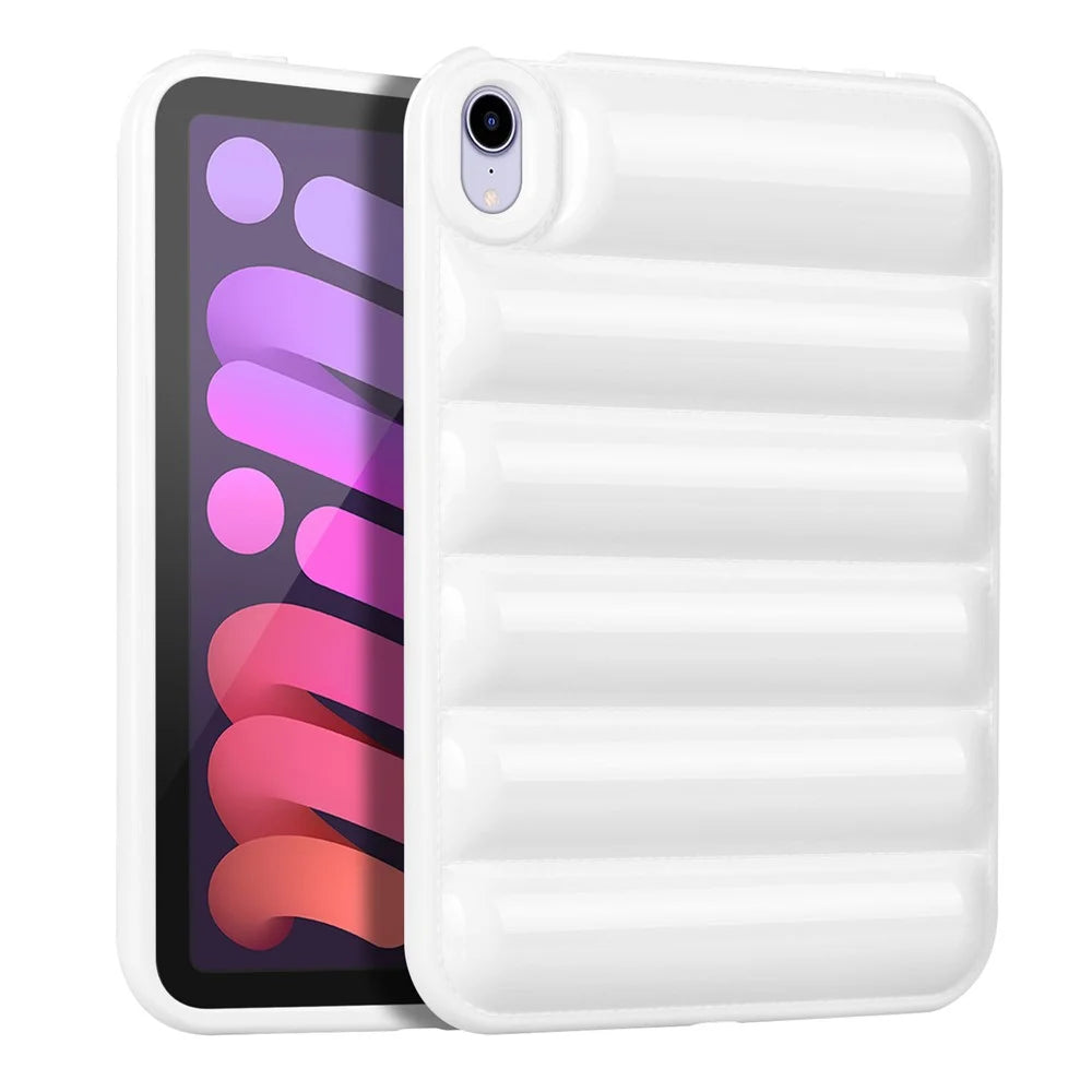 For iPad mini (2024) / mini (2021) Candy Color Down Jacket Shockproof Back Case Soft TPU Tablet Cover - White - 1