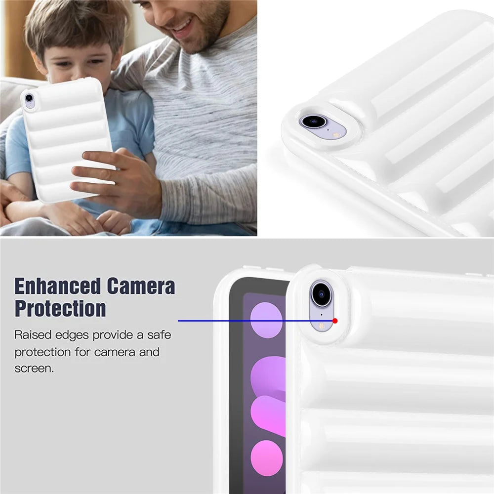 For iPad mini (2024) / mini (2021) Candy Color Down Jacket Shockproof Back Case Soft TPU Tablet Cover - White - 6