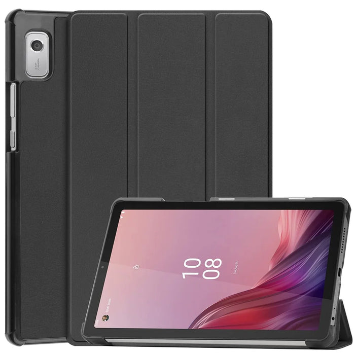 For Lenovo Tab M9 TB-310FU Anti-scratch PU Leather Tablet Case Tri-fold Stand Protective Cover - Black - 1