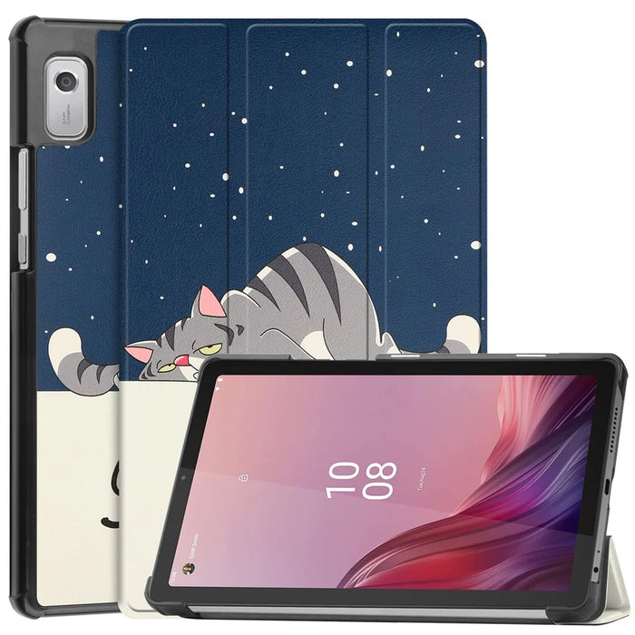Tri-fold Stand Tablet Case for Lenovo Tab M9 TB-310FU Pattern Printing PU Leather + PC Protective Cover - Cat - 1