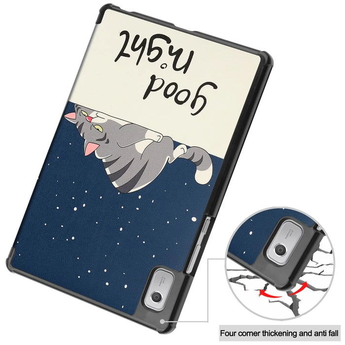 Tri-fold Stand Tablet Case for Lenovo Tab M9 TB-310FU Pattern Printing PU Leather + PC Protective Cover - Cat - 6