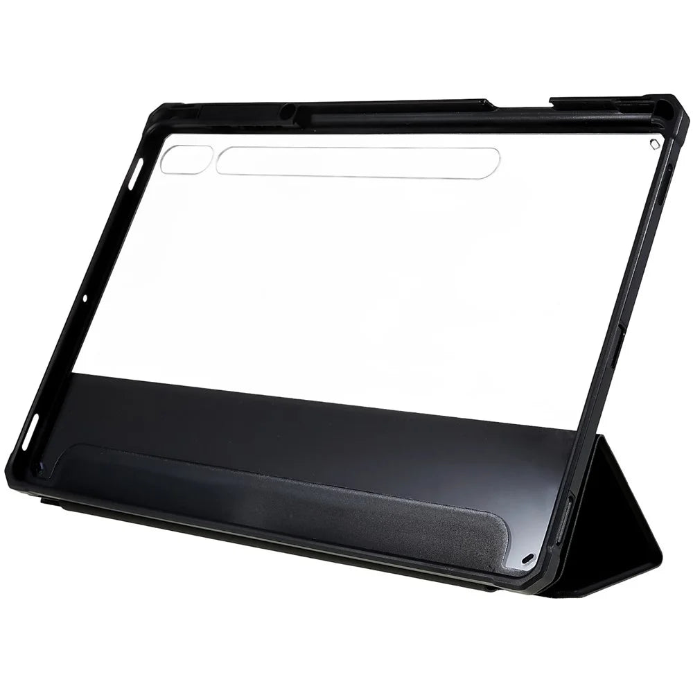 For Samsung Galaxy Tab S10+ / S9+ Skin-Touch Tri-Fold Stand Tablet  Case PU Leather TPU Acrylic Clear Tablet Cover - Black - 2