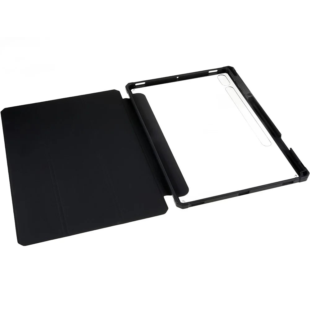 For Samsung Galaxy Tab S10+ / S9+ Skin-Touch Tri-Fold Stand Tablet  Case PU Leather TPU Acrylic Clear Tablet Cover - Black - 5