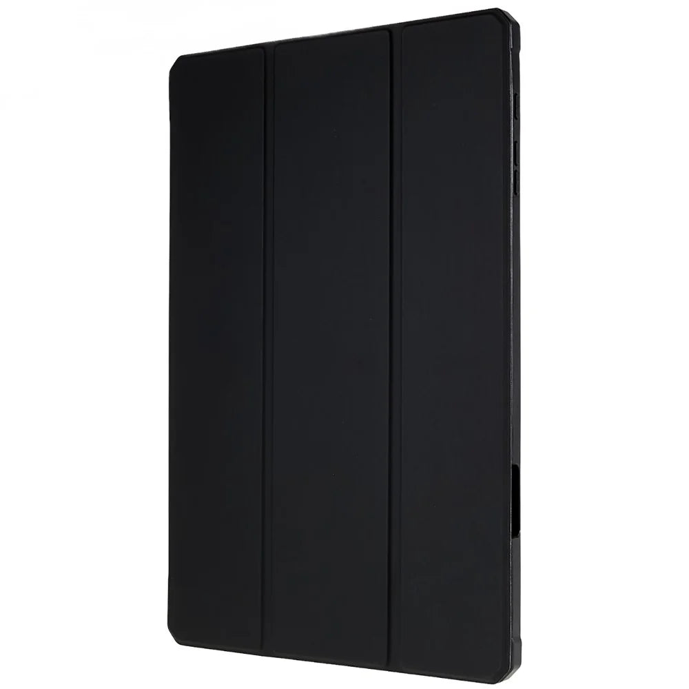 For Samsung Galaxy Tab S10+ / S9+ Skin-Touch Tri-Fold Stand Tablet  Case PU Leather TPU Acrylic Clear Tablet Cover - Black - 7