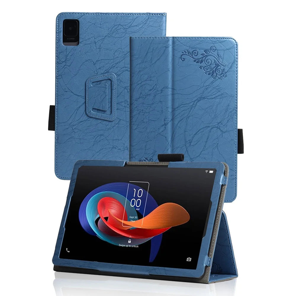 PU Leather Tablet Stand Case for TCL Tab 10L Imprinted Flower Pattern Protective Tablet Cover - Blue - 1
