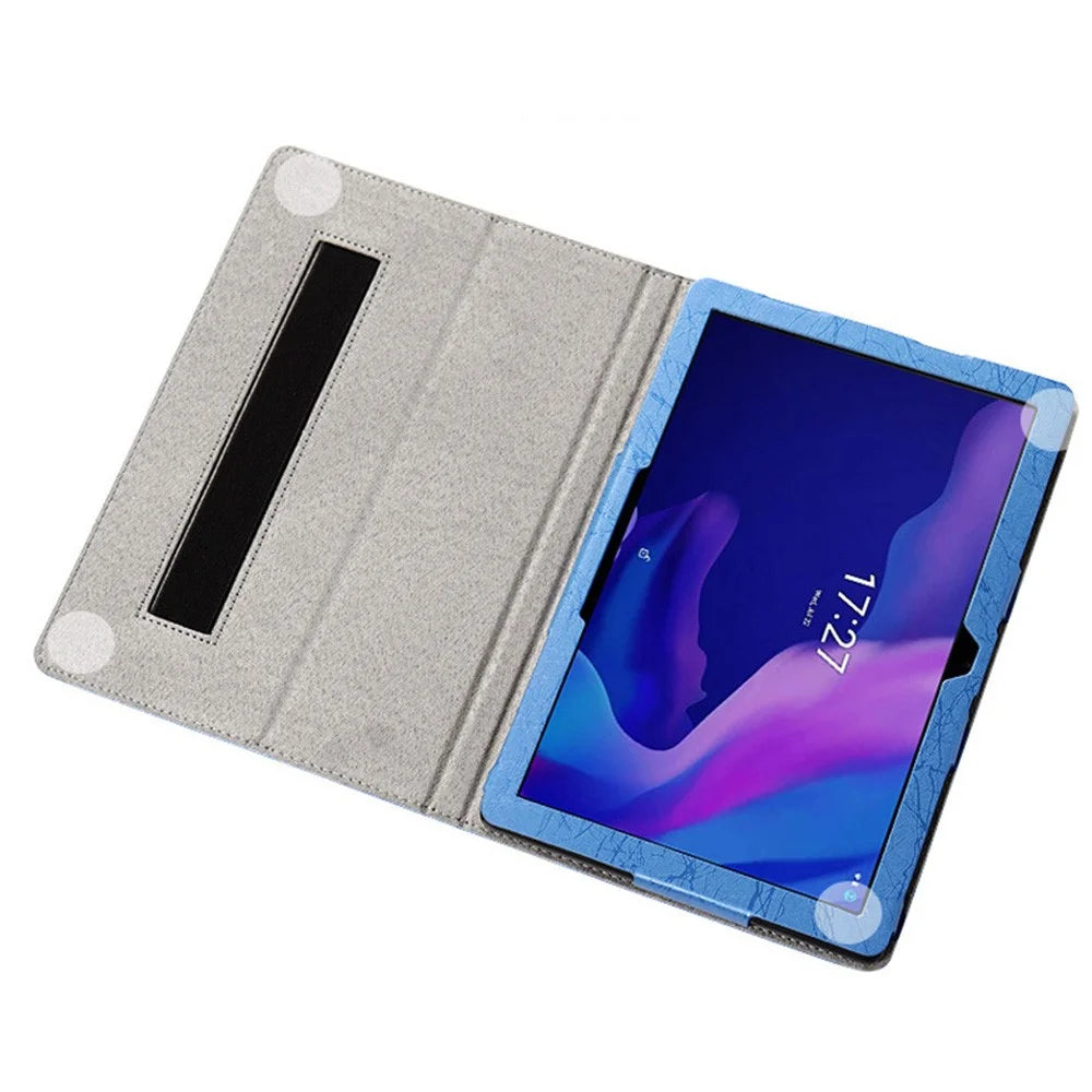 PU Leather Tablet Stand Case for TCL Tab 10L Imprinted Flower Pattern Protective Tablet Cover - Blue - 2