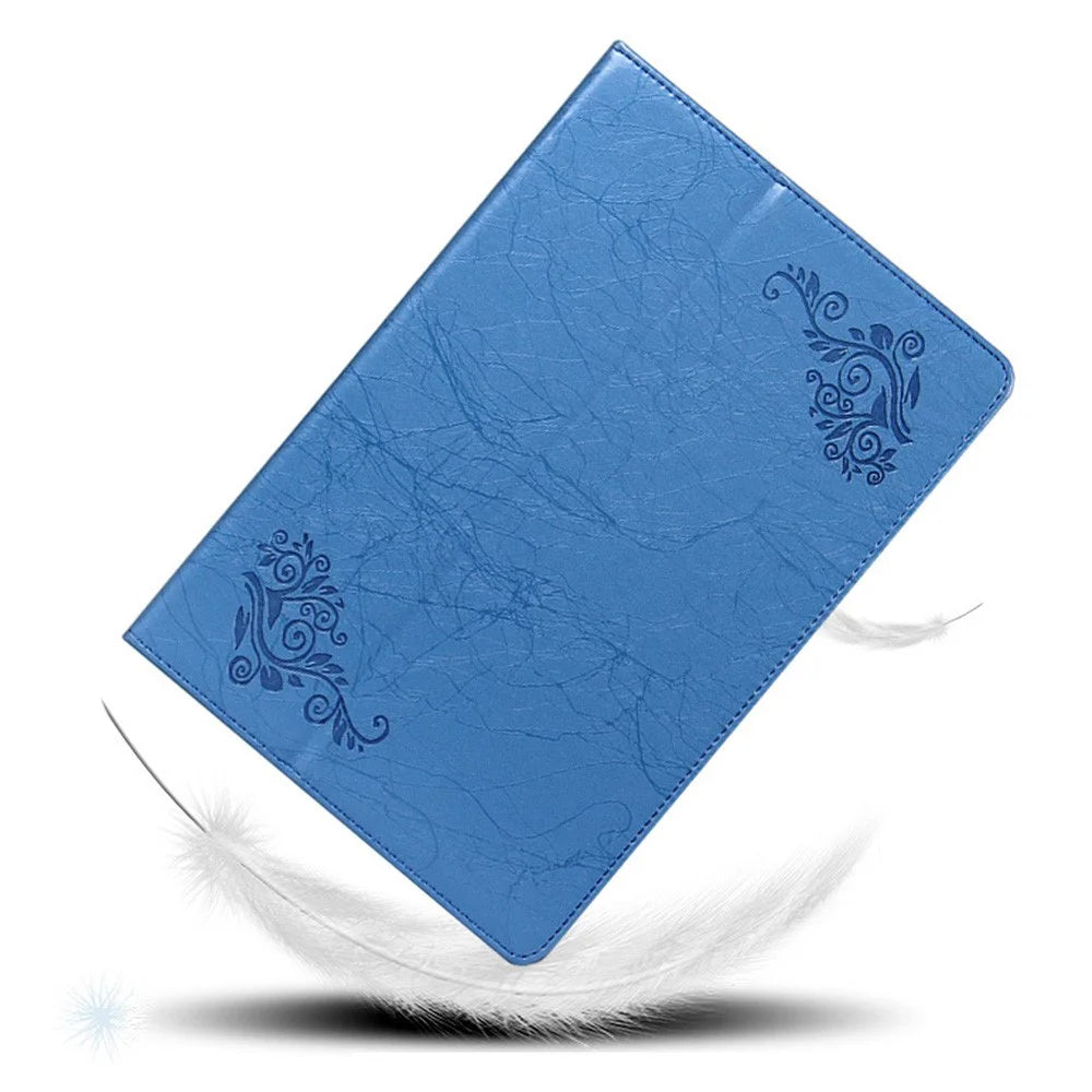 PU Leather Tablet Stand Case for TCL Tab 10L Imprinted Flower Pattern Protective Tablet Cover - Blue - 6