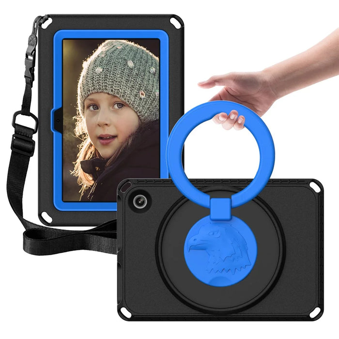 For Amazon Fire 7 (2022) Protective EVA Case with Shoulder Strap, Waterproof Screen Film - Black - 2