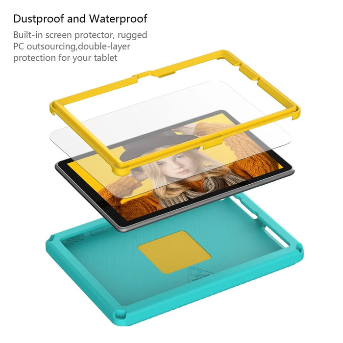 Hard EVA Case for Amazon Fire HD 10 (2021) Protective Cover with Shoulder Strap, Screen Film - Light Green - 4