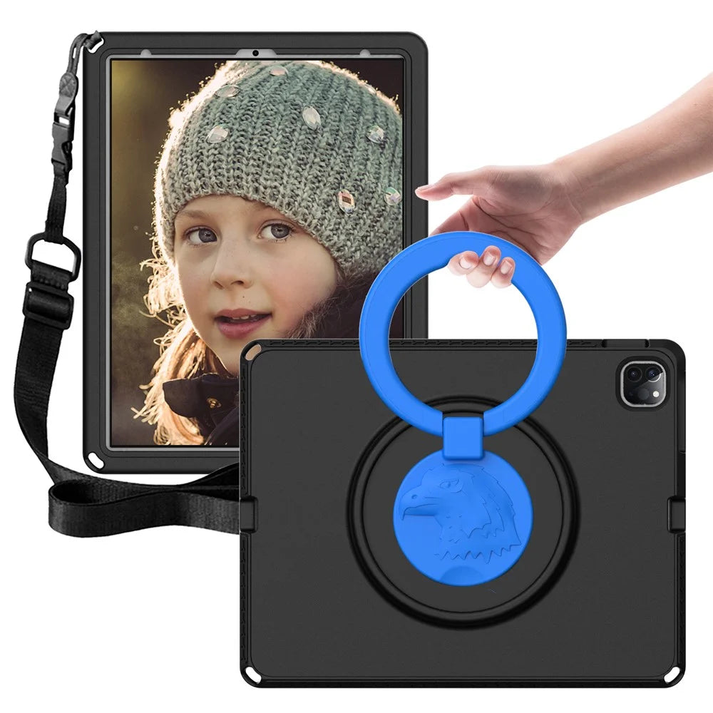 For iPad Pro 13 (2025) / 13 (2024) / Air 13 (2025) / (2024) / 12.9 (2022) / (2021) / (2020) / (2018) EVA Case with Shoulder Strap, Screen Film - Black - 2
