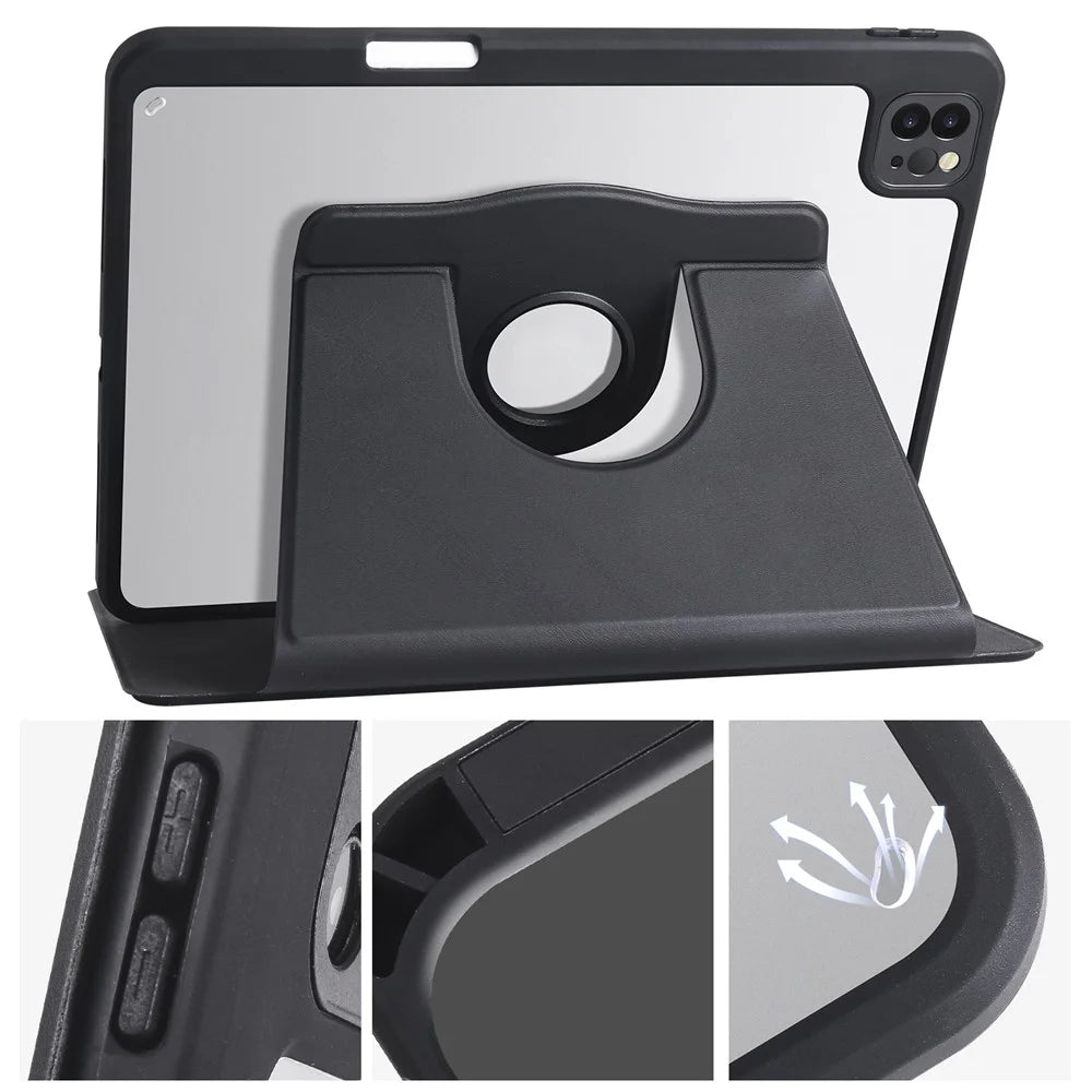 For iPad Air 11 (2026) / (2025) / (2024) / Pro 11 (2020) / (2021) / (2022) / Air (2022) / (2020) Kickstand Tablet Case PU Leather Cover - Black - 6