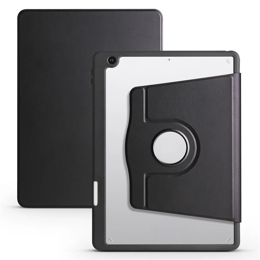 For iPad 10.2 (2021) / (2020) / (2019) Smart Tablet Case PU Leather + Acrylic Rotary Kickstand Cover - Black - 1