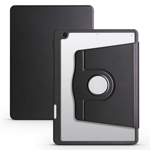 For iPad 10.2 (2021) / (2020) / (2019) Smart Tablet Case PU Leather + Acrylic Rotary Kickstand Cover - Black - 1