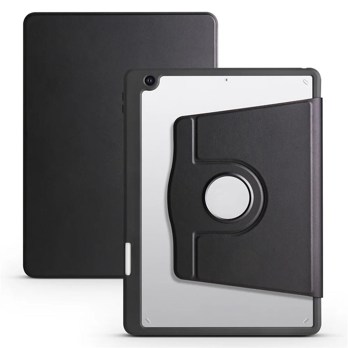 For iPad 10.2 (2021) / (2020) / (2019) Smart Tablet Case PU Leather + Acrylic Rotary Kickstand Cover - Black - 1