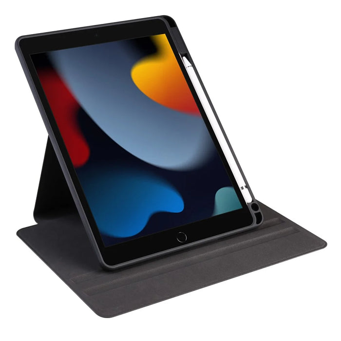 For iPad 10.2 (2021) / (2020) / (2019) Smart Tablet Case PU Leather + Acrylic Rotary Kickstand Cover - Black - 4