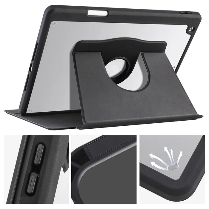 For iPad 10.2 (2021) / (2020) / (2019) Smart Tablet Case PU Leather + Acrylic Rotary Kickstand Cover - Black - 5