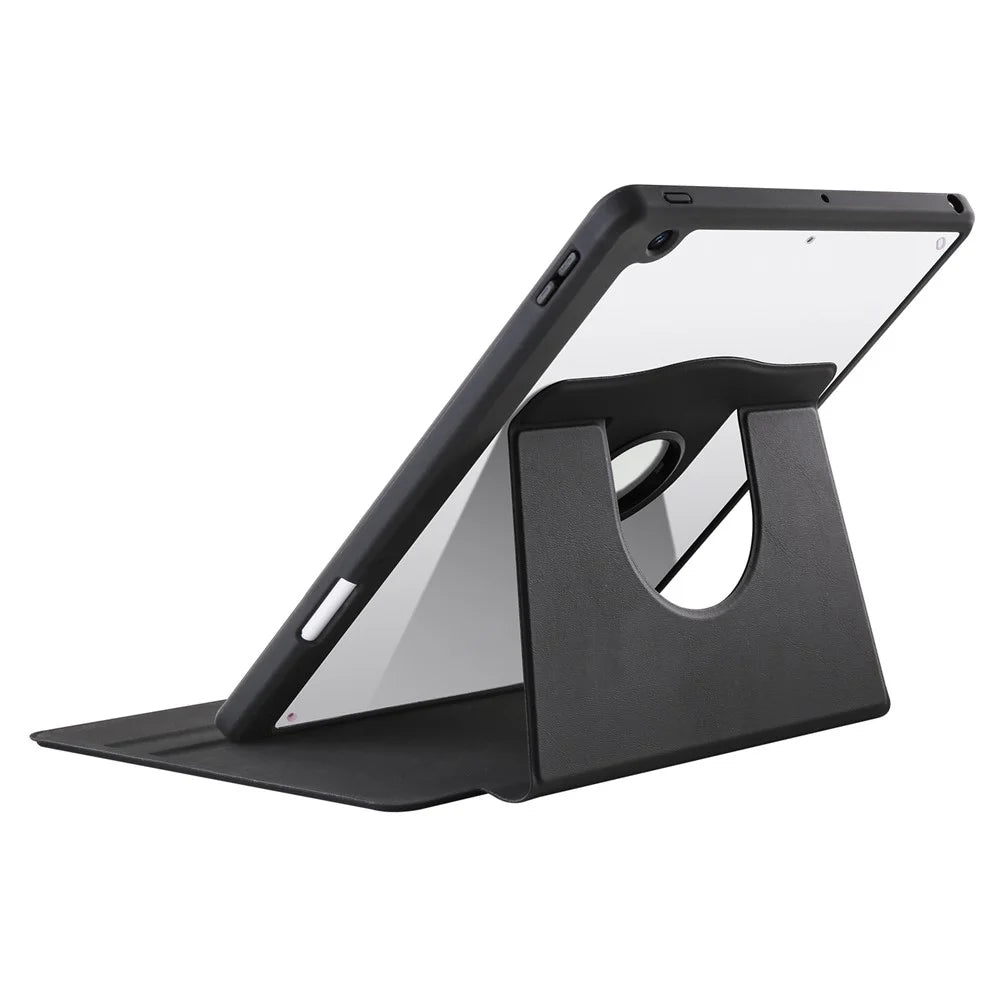 For iPad 10.2 (2021) / (2020) / (2019) Smart Tablet Case PU Leather + Acrylic Rotary Kickstand Cover - Black - 7