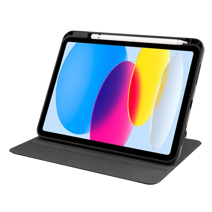 For iPad (2025) / 10.9 (2022) PU Leather + Acrylic Tablet Case Rotary Kickstand Cover with Pen Holder - Black - 3