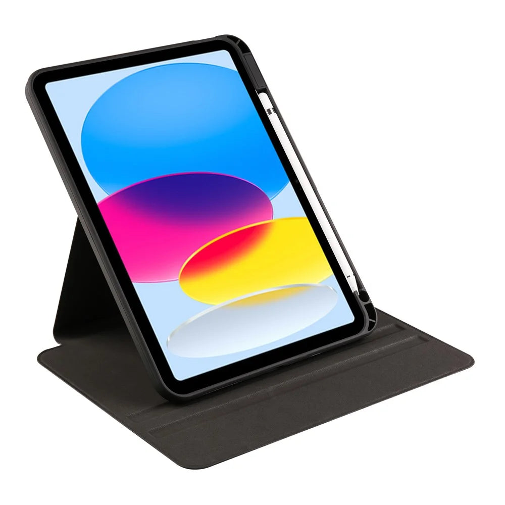 For iPad (2025) / 10.9 (2022) PU Leather + Acrylic Tablet Case Rotary Kickstand Cover with Pen Holder - Black - 4