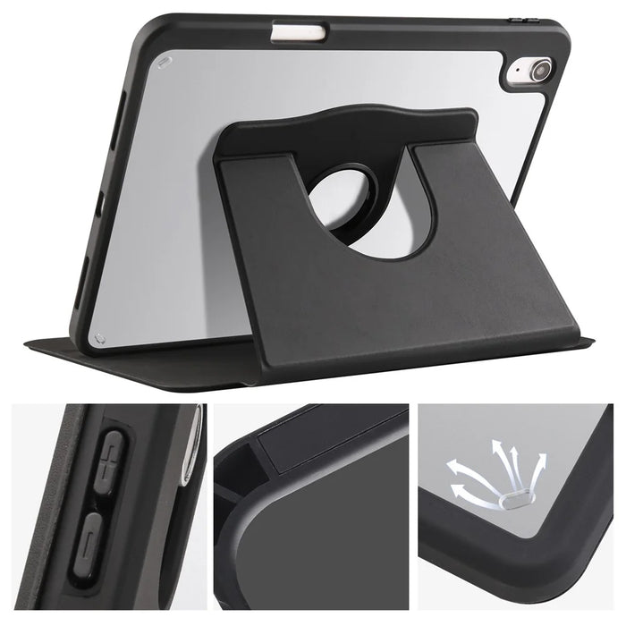 For iPad (2025) / 10.9 (2022) PU Leather + Acrylic Tablet Case Rotary Kickstand Cover with Pen Holder - Black - 5
