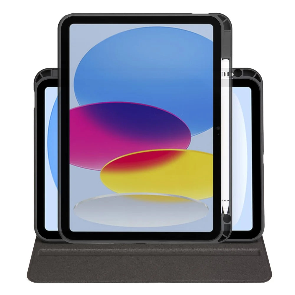 For iPad (2025) / 10.9 (2022) PU Leather + Acrylic Tablet Case Rotary Kickstand Cover with Pen Holder - Black - 6