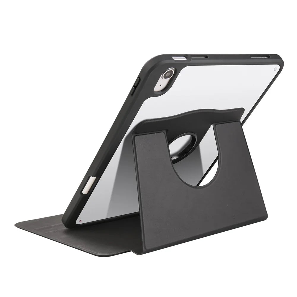 For iPad (2025) / 10.9 (2022) PU Leather + Acrylic Tablet Case Rotary Kickstand Cover with Pen Holder - Black - 7