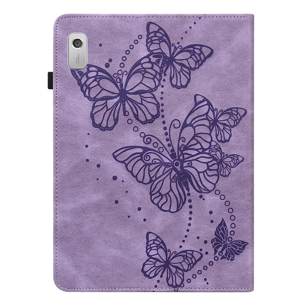 For Lenovo Tab M9 TB-310FU PU Leather Butterfly Imprinted Tablet Stand Cover Card Holder Shockproof Case - Purple - 3