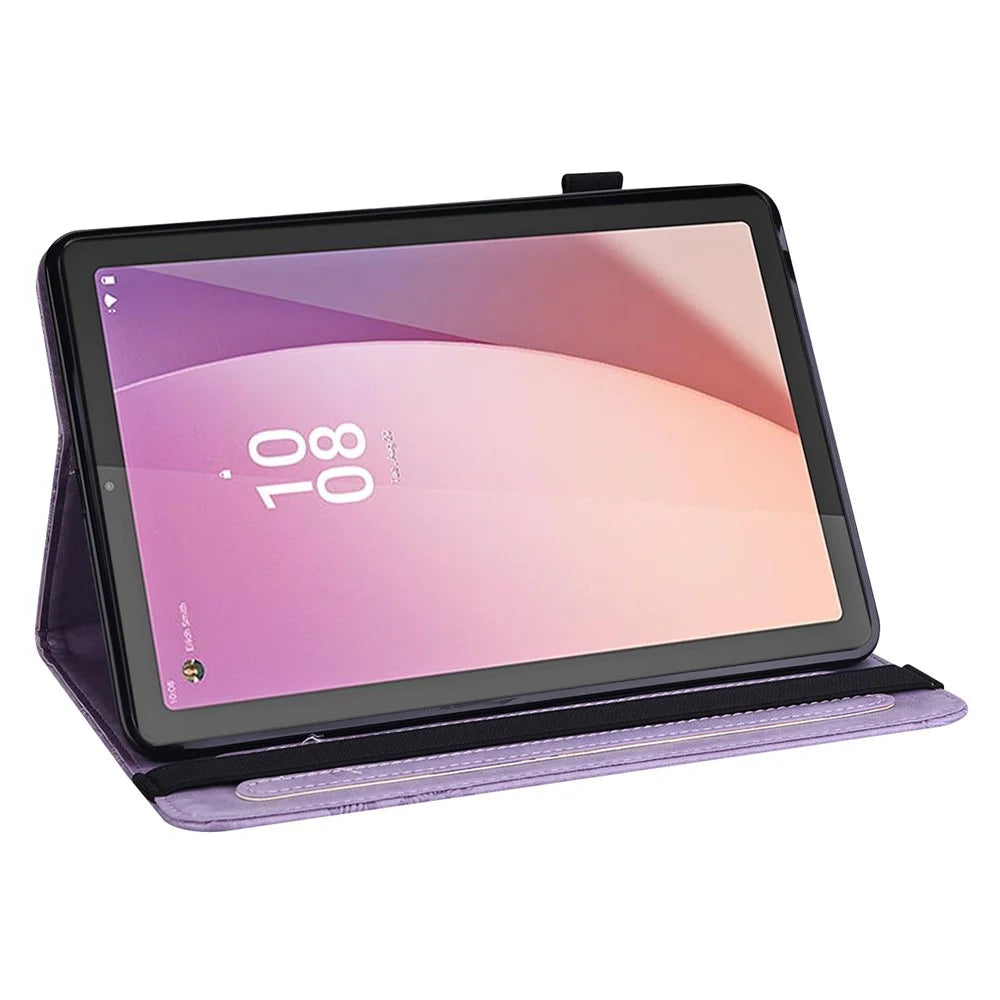 For Lenovo Tab M9 TB-310FU PU Leather Butterfly Imprinted Tablet Stand Cover Card Holder Shockproof Case - Purple - 4