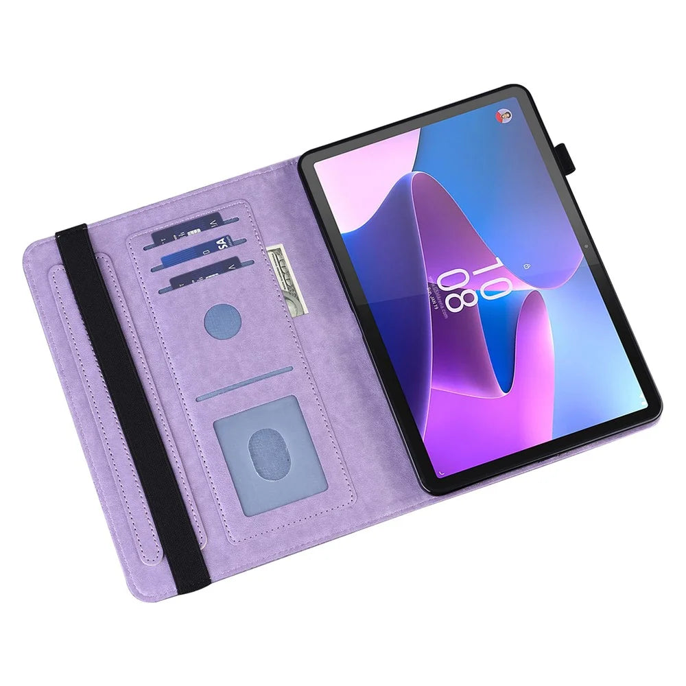 For Lenovo Tab M9 TB-310FU PU Leather Butterfly Imprinted Tablet Stand Cover Card Holder Shockproof Case - Purple - 6