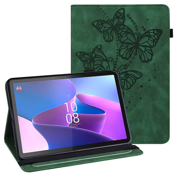 For Lenovo Tab P11 Pro Gen 2 PU Leather Tablet Stand Cover Butterfly Imprinted Card Holder Drop-proof Case - Green - 1