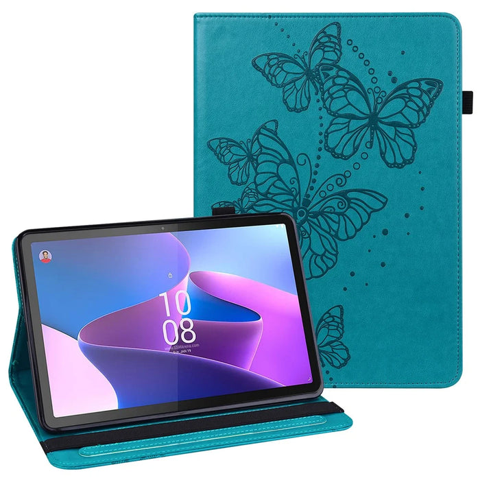 For Lenovo Tab P11 Gen 2 Butterfly Imprinted PU Leather Tablet Stand Cover Drop-proof Case with Card Slots - Blue - 1