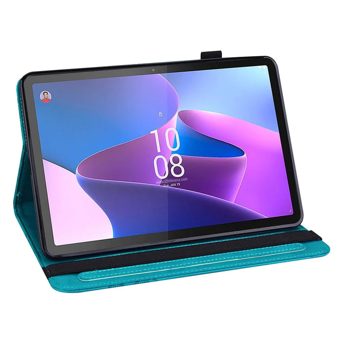 For Lenovo Tab P11 Gen 2 Butterfly Imprinted PU Leather Tablet Stand Cover Drop-proof Case with Card Slots - Blue - 4