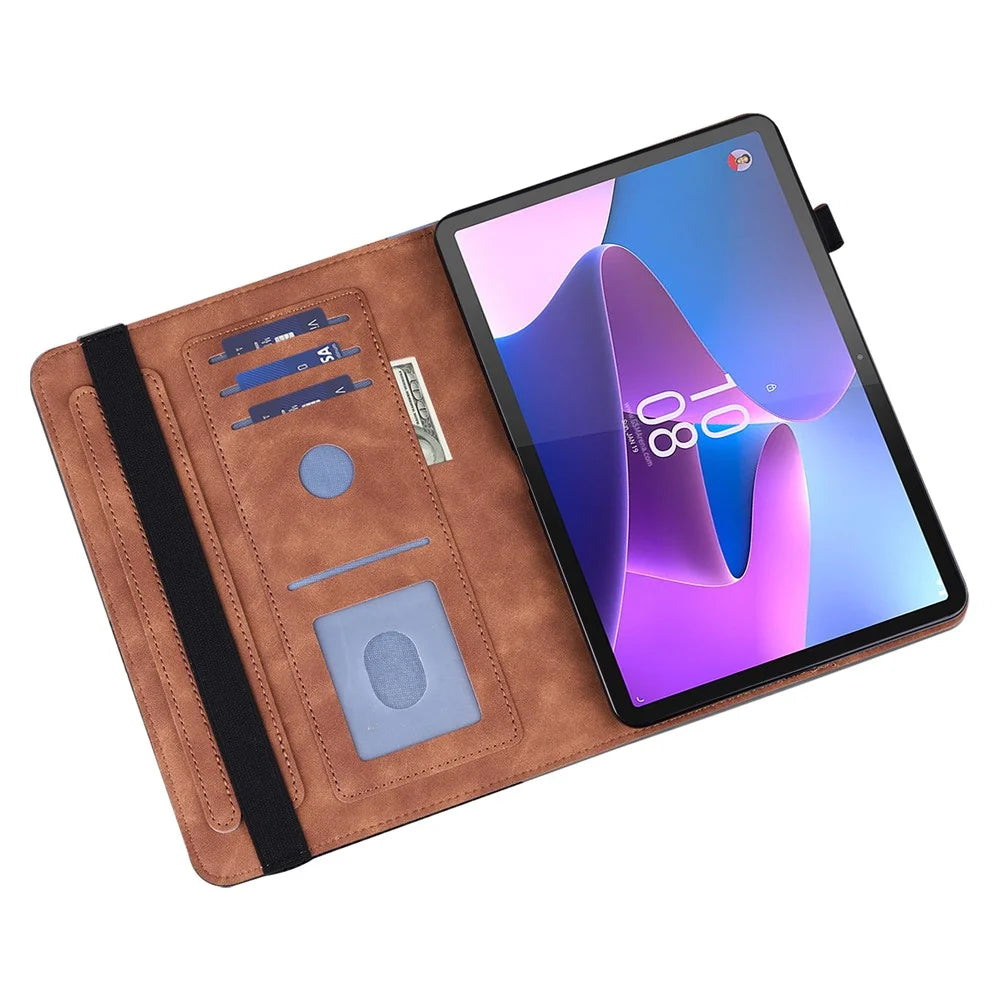 For Lenovo Tab P11 Pro Gen 2 Flower Imprinting PU Leather Tablet Case Drop-proof Wallet Stand Cover - Brown - 4
