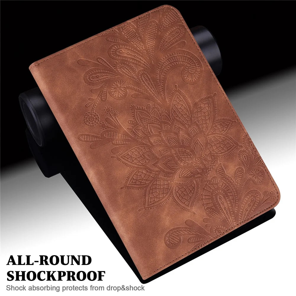 For Lenovo Tab P11 Pro Gen 2 Flower Imprinting PU Leather Tablet Case Drop-proof Wallet Stand Cover - Brown - 6